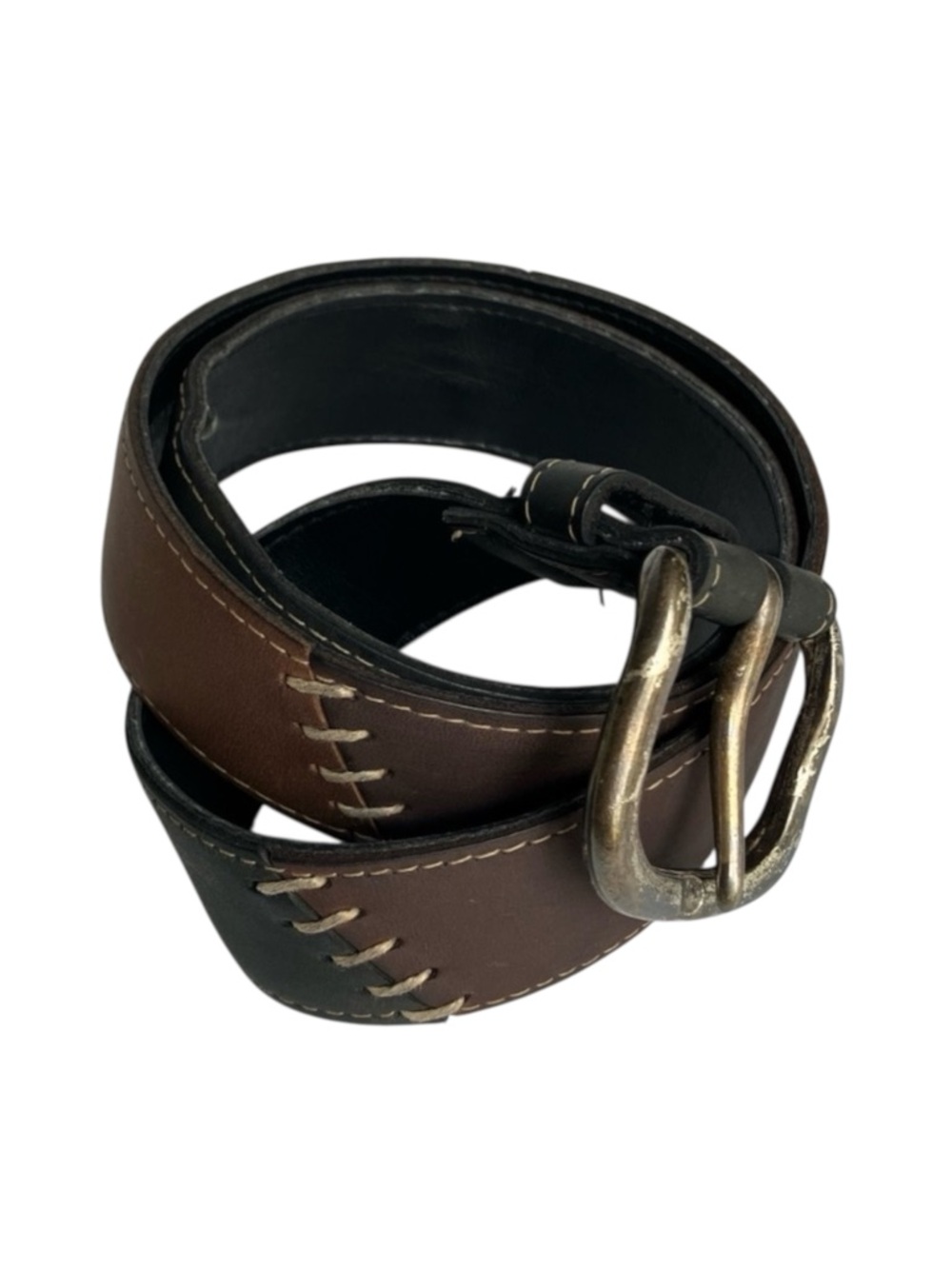 Vintage Eaton belt leather with stitching black & brown size large